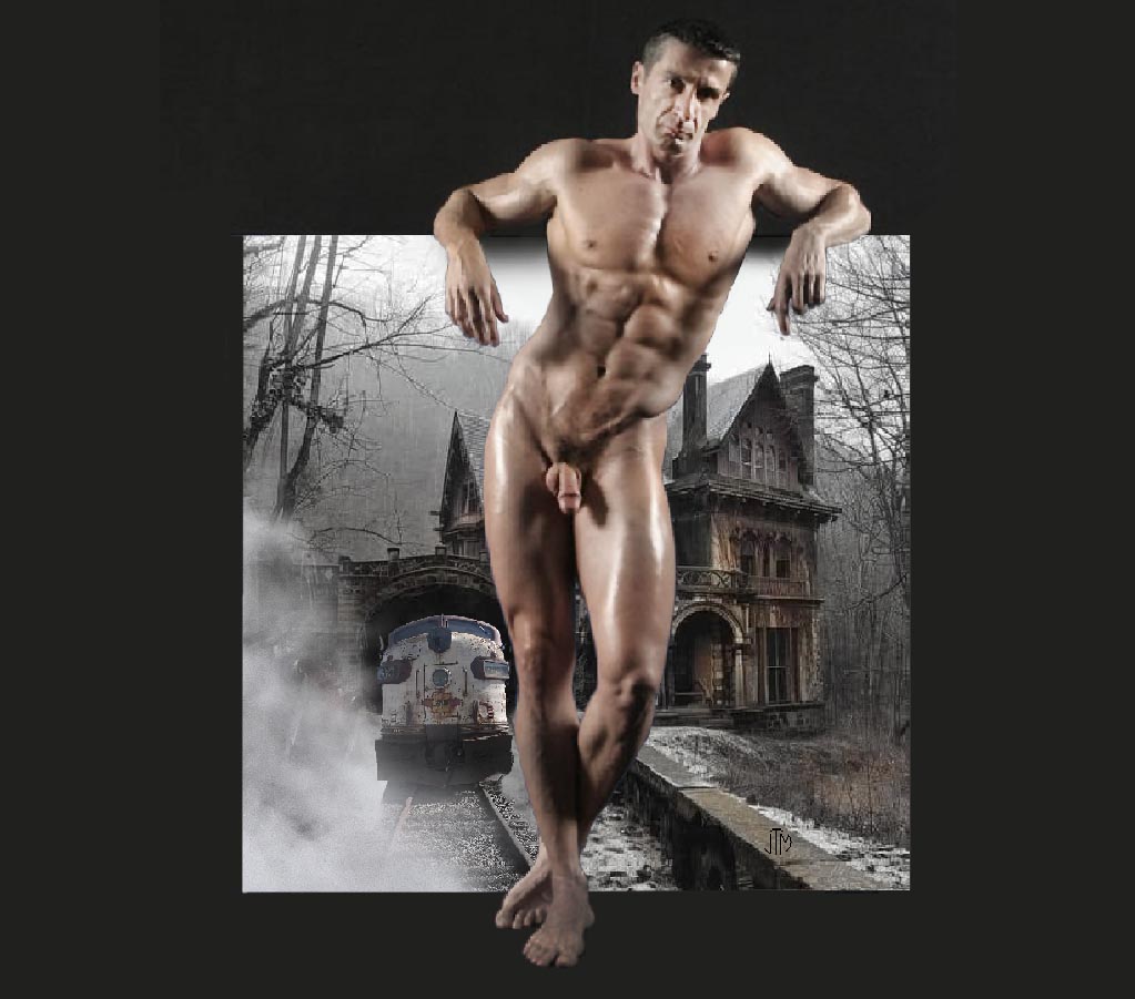 a train a house and a naked man